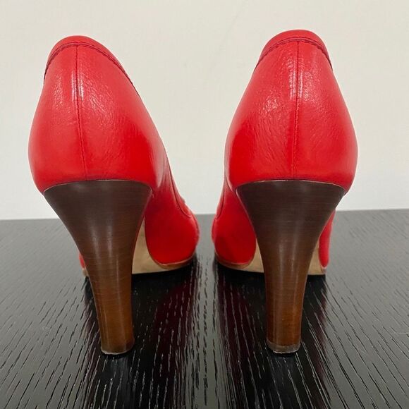 FENDI Red Buckle Peep Toe Pumps Stacked Heel - Picture 4 of 8